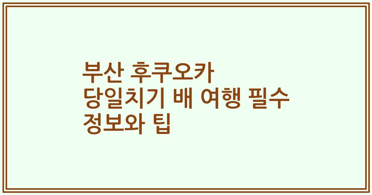 부산 후쿠오카 당일치기 배 여행 필수 정보와 팁