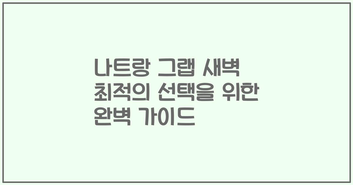 나트랑 그랩 새벽 최적의 선택을 위한 완벽 가이드